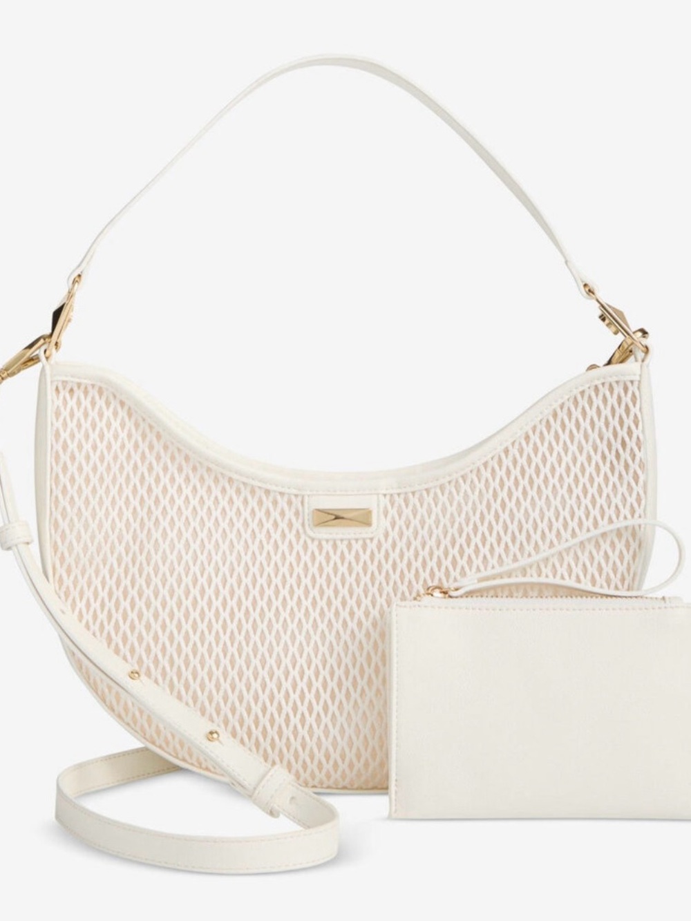 BNWT- INC White Mesh Crescent Shoulder Bag with adjustable crossbody strap